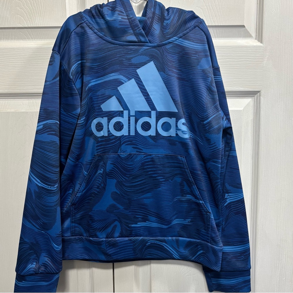 Kids Adidas Blue Patterned Hoodie with Pockets